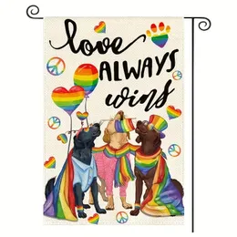 1pc, Rainbow Progress Pride Dogs Garden Flag 12x18 Inch Double Sided Outside, Love Always Wins LGBTQ Community Yard Outdoor Decoration