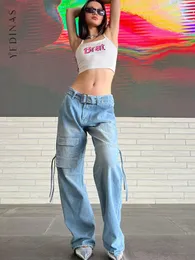 Jeans Yedinas Blue Jeans Gerade Bein Frau Streetwear Niedrige Taille Jeans Y2k Baggy Vintage Patchwork Demin Hosen für Frauen Herbst Neue