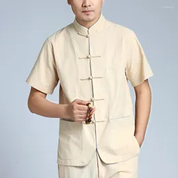 Ethnic Clothing Summer Blouse Tops Mens Tang Suit Top Chinese Traditional Hanfu Shirt Tai Chi Martial Art Wushu Clothes