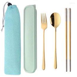 Chopsticks Korean Gold Spoon Fork Set Stainless Steel Long Handled Dessert Spoons Chopstick Gift Box Dinnerware