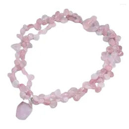 Catene GuaiGuai Jewelry 18 "2 fili naturali gemme di quarzo rosa collana pendente in cristallo