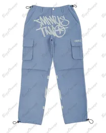 Мужские джинсы y2k винтажная уличная одежда мульти карманные грузовые брюки талия растягиваемые боковые карманные голубые голубые грузовые брюки подростки 230617