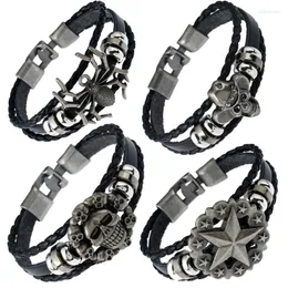 Charm Bracelets WANGAIYA Fashion Personality Temperament All-matching Leather Bracelet Trend Pair Buckle Braided Cowhide Skull Brace