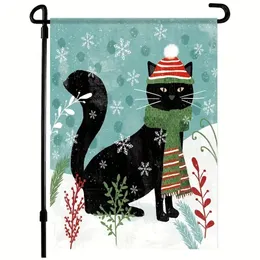 1 Stück, Winter-Katzen-Gartenflagge – doppelseitige Weihnachts-Gartenflagge 12 x 18, Katzen-Winterflaggen für den Außenbereich, hochwertige Willkommens-Gartenflagge für Vorgarten, Veranda, Rasen,