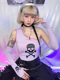 Czołgi Kosahiki Y2K Aesthetics Tank Top Kobiety japońskie harajuku bajki kawaii czaszka drukowana cami tops nieregularne urocze gotyckie topy