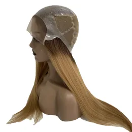 100% veri capelli umani serici vergini brasiliani Ombre lisci # 4 T # 27 Silicone bicolore con parrucca anteriore in pizzo Parrucche mediche a densità 150% per donna nera