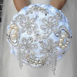 2020 neue Mode Elfenbein Weiß Braut Hochzeit Bouquets Perlen Perlen Brosche Brautjungfer Künstliche Bunte Hochzeit Bouquets248J