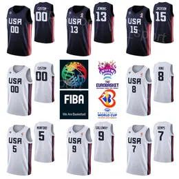 Stampa Stati Uniti 5 Xavier Munford Jersey US Basketball 2023 World Cup 13 John Jenkins 11 Daquan Jeffries 8 George King 15 Justin Jackson 4 Quinn Cook 7 Cody