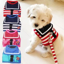 Dog Collars Leashes Pet Clothes Soft Breathable Navy Style Leash Set for Small Medium Dogs Chihuahua Puppy Collar Cat Chest Strap 230619