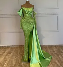 2023 Aso Ebi Green Mermaid Prom Dress Sequined Lace Evening Formal Party Second Reception Birthday Bridesmaid Engagement Gowns Dresses Robe De Soiree ZJ416