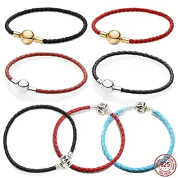 925 Sterling Silver Classic Circular Bucket Leather Leather Bracelet Is Suitable for Primitive Pandora Bracelet Charm Pearl DIY Gift Free Delivery