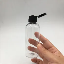 50 unidades Frete grátis 10 50 80 100 ml Frasco de perfume de plástico transparente com preto Vire a tampa superior Recipientes vazios Wkasr