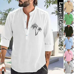 Männer Casual Hemden Männer Sommer Nachahmung Baumwolle Leinen Mischung Tops Langarm Retro Bluse Strand Hawaiian Shirt Mode T