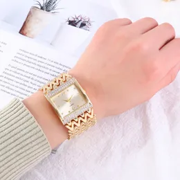 Женские часы бросают продажи квадратных запястья для женщин для женщин из нержавеющей стали золотые женские часы алмазные наручные часы на запястье 230619