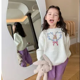 SWEATER PULLOVER Girl's Sweet jesień i zimowa sukienka Piękna okrągła szyja grube dzianinowe ubrania bazowe dla dziewcząt 230619