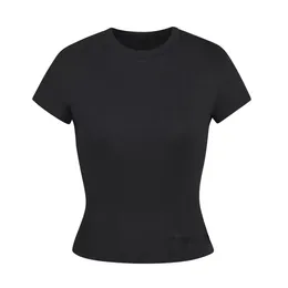 SKIMS Camiseta feminina top manga curta stretch slim gola redonda base op camiseta