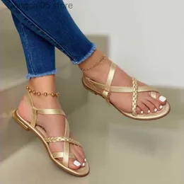 Sandalias de verano para mujer Sandalias planas Correa con hebilla de moda Punta abierta Playa Zapatos casuales para mujer Pisos Pus Tamaño Sandalias para mujer T230619