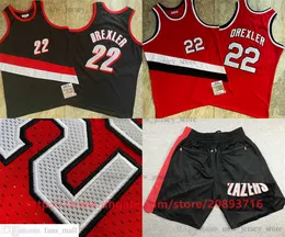 Mitchell and Ness Authentic Stitched Basketball 22 Clyde Drexler Jerseys Retro Red Black 1983-84 Jersey Real Breathable Sport High Quality Man