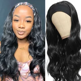 Nxy hår peruker 16 26 tum lång vågig kroppsvåg pannband för svarta kvinnor Glueless Full Machine Made Synthetic Wig Daily Wear 230619