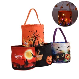 Halloween Party Candy Bags Light Up Trick eller behandla väskor mångsidiga återanvändbara Goody Bucket Basket Tote Bag Glowing Light W0045