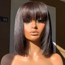 Nxy Hair Wigs Short Human Glueless Wig Ready to Wear Straight Bob with Bang Machine Made Perruque Cheveux Humain 230619