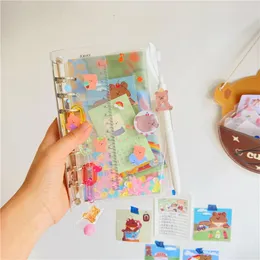 Karikatür Bear Glitter Sequin Notebook Şeffaf 6 Yüzük Klasör Gevşek yaprak Binder Diary Plan Kitap Okul Öğrenci Malzemeleri