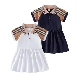 Novo vestido de verão para meninas gola polo estilo academia manga curta saia xadrez roupa casual infantil roupa infantil