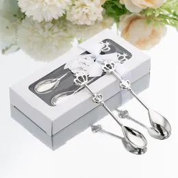 Stainless Steel Heart Spoon Gift Boxes Crown Tea Coffee Drinking Teaspoon Bridal Souvenir Gift Valentines 2pcs/set Metal Spoons Set Q213
