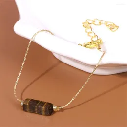 Charm Bracelets 4x13mm Square Cuboid Stone Bead Pulseira Moda Cor Dourada Corrente Ajustável Tiger Eye Energy Homens Mulheres