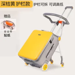 حقائب سحق المشي المشي مربع أمتعة الأطفال يمكن أن يجلس ركوب الأطفال سحب القضيب سفر السفر على لوحة