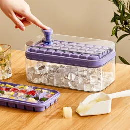 Ice Cube Maker With Storage Box Silicone Press Type Cube Makers Ice Tray Making Mould For Bar Gadget Kitchen Accessories