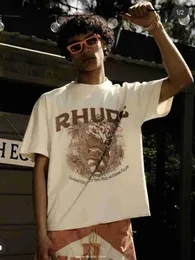 Tasarımcı Moda Giyim Tees Tshirt Rhude Rhude High Street Yaz Çiçek Baskı Hip Hop Kısa Kollu Çift Gevşek Yarım Kollu Tshirt Trend Pamuk Sokak Giyim Üstleri
