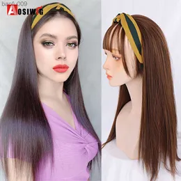 Aosiwig Hairband Bandband Clip Long Straight Clip في شعر الشعر مع Hairband Party Cosplay Hair Natural False L230520