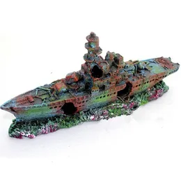 Decorations Resin Damaged Navy War Boat Ship Wreck Fish Tank Ornament Cave Aquarium Decoration Landscape tank decoration 230619