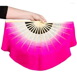 Vestuário de palco 2023 feminino seda real 1 par 40 cm (15,7") colorido dança do ventre bambu véus de dança curto leque cor gradiente