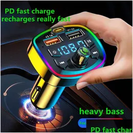 Other Interior Accessories Car Fm Transmitter Bluetooth 5.0 Charger Mp3 Music Player Pd 18W Typec Dual Usb 4.2A Colorf Ambient Light Dhbjh