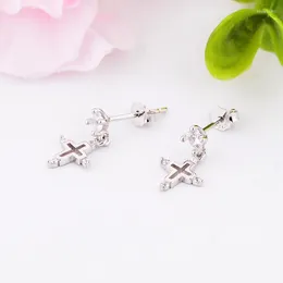 Studörhängen 925 Silver Geometric Punk Cross Piercing Earring for Young Teen Girl Hook Rock Style Pendientes Anti-Allergy 2023