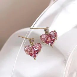 Серьги S925 Серебряная игла Корейская мода Розовая любовь Сердце Хрусталь для женщин изящный легкий роскошный универсальный стиль подарок серьги