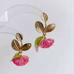 Dangle Earrings Golden Leaf Glazed Lotus Stud Exquisite Literary Fan Retro