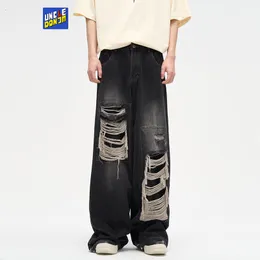 Męskie dżinsy Patch Uszkodzony projekt designu Nisza dżinsy męskie streetwear Rubled dżinsy Y2K Męskie dżinsy szerokie dżinsy unisex Pants 230619