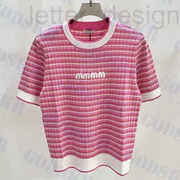 Koszulka damska projektantka różowa koszulka w paski dla kobiet dzianinowe topy z krótkim rękawem biały litera swatery damskie ubranie jd6c