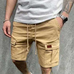 Mäns shorts Mannen Zomer Broek En 2023 Geweven Pocket Plakken Leer Cargo Homme Klassieke Merk Kleding Casual