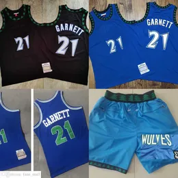 Mitchell y Ness Auténtico Ed Basketball 21 Kevin Garnett Jerseys Retro Azul Negro 1997-98 Real Transpirable Sport Jersey Just Don Shorts