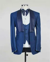 Erkekler İtalyan gerçek po mavi ince fit smokin 3 adet kostüm homme düğün blazer erkekler için vestidos de fiesta damat balo seti