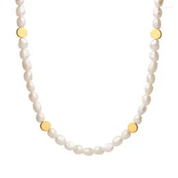 Chains ROPUHOV 2023 Simple Titanium Steel Golden Bean Panels Freshwater Pearls Unique Matching Necklace Raw Jewelry Gift For Women