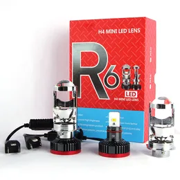 R6 Araba LED Işıkları H4 Mini Projektör Lens LED Ampul 12V 6000K LED Far Çift Lens Araç Far Fmen