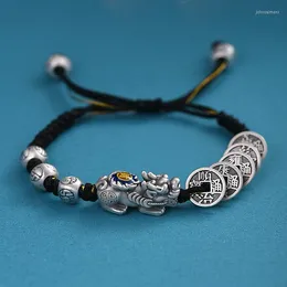 Link Bracelets FoYuan Silver Color China-Chic Antique Five Emperor Coin Bracelet Handwoven Bronze For Men And Women