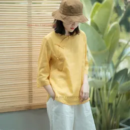 Roupas étnicas 2023 Vintage Chinês Tang Terno Qipao Tops Feminino Blusa Linha de Algodão Oriental Tradicional Serviço Hanfu Camisa Zen