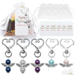 Diğer Festival Parti Malzemeleri 20 PCS/Set Angel Keychain Teşekkür İle Favors Kraft Tag Beyaz Organza Çantaları Kız Vaftiz Düğün Dhp6n