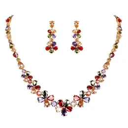 Pins Broschen Weiman Jewelry Funkelndes mehrfarbiges Zirkonia-CZ-Kristallblumen-Halsketten- und Ohrring-Set für die Brautbankettparty 230619